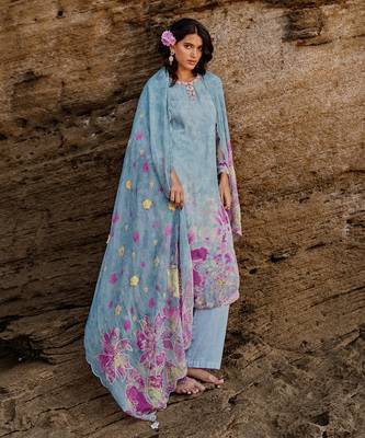 Grey chiffon printed kurta set 1