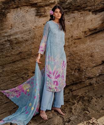 Grey chiffon printed kurta set 2