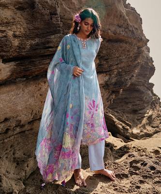 Grey chiffon printed kurta set 4