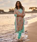 Green cotton linen kurta set