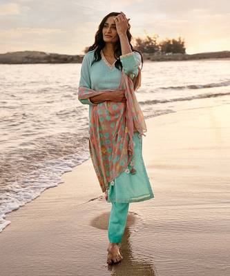 Green cotton linen kurta set 2