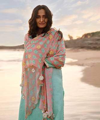 Green cotton linen kurta set 4