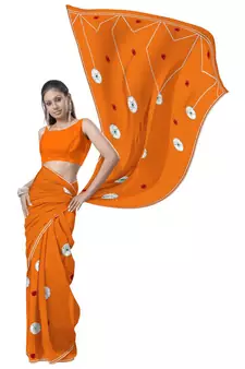 Fancy Embroidered Designer Orange Kota Doria Saree Diwali Special Gift 164