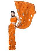 Fancy Embroidered Designer Orange Kota Doria Saree Diwali Special Gift 164