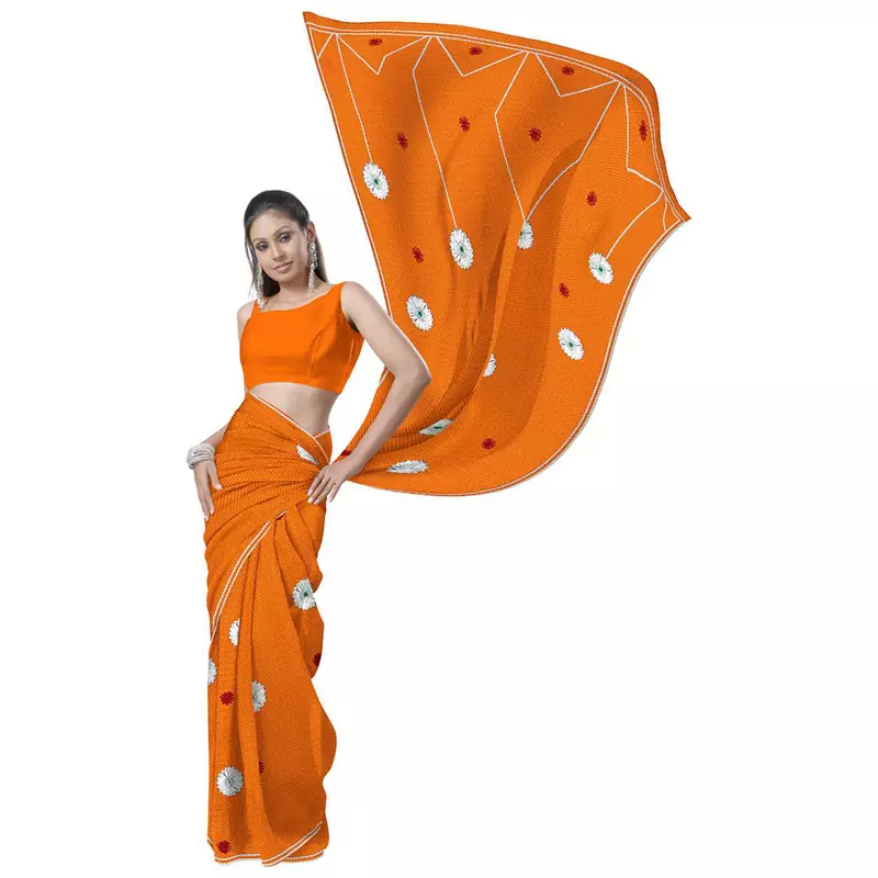 Fancy Embroidered Designer Orange Kota Doria Saree Diwali Special Gift 164