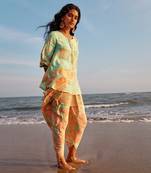 Green natural crepe printed  kurta set