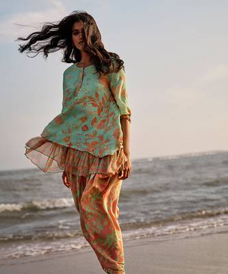 Green natural crepe printed  kurta set 3