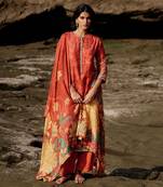 Red muslin silk printed  kurta set