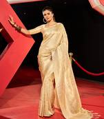 Cream Kumbhi silk bland Kanjivaram style festive wear zari border saree with Blouse