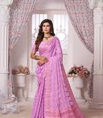 Lavender Zari Work Design Pure Georgette Traditional Wear Sree With Blouse