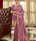 Purple Kumbhi silk bland Kanjivaram style festive wear zari border saree with Blouse