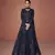 navy blue embroidered party wear gown with jacket