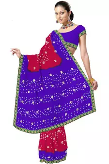 Designer Bandhej Chiffon Purple Red Saree N Blouse Diwali Gift 179