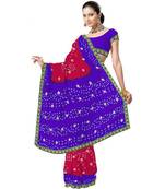 Designer Bandhej Chiffon Purple Red Saree N Blouse Diwali Gift 179