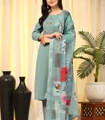 Trendmalls  Cotton Embroidery Hand work Salwar Suit Set Kurta Pant with Dupatta LightGreen