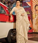 Cream Kabutai silk bland banarasi style soft zari weaving saree with Blouse