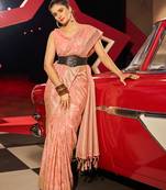 Peach Kabutai silk bland banarasi style soft zari weaving saree with Blouse