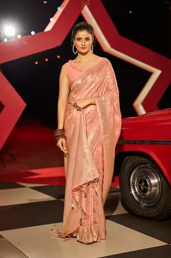 Peach Kabutai silk bland banarasi style soft zari weaving saree with Blouse
