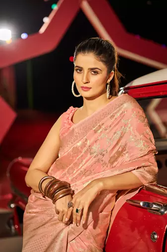 Peach Kabutai silk bland banarasi style soft zari weaving saree with Blouse