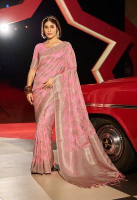 Pink Kabutai silk bland banarasi style soft zari weaving saree with Blouse 1