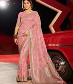 Pink Kabutai silk bland banarasi style soft zari weaving saree with Blouse