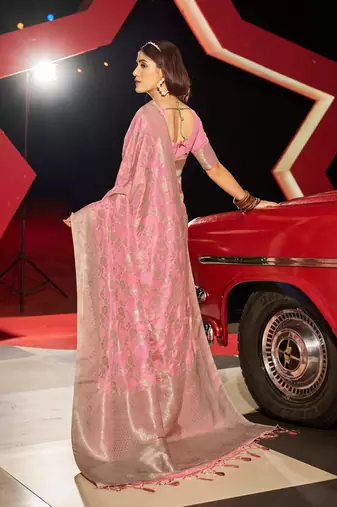 Pink Kabutai silk bland banarasi style soft zari weaving saree with Blouse