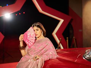 Pink Kabutai silk bland banarasi style soft zari weaving saree with Blouse 4