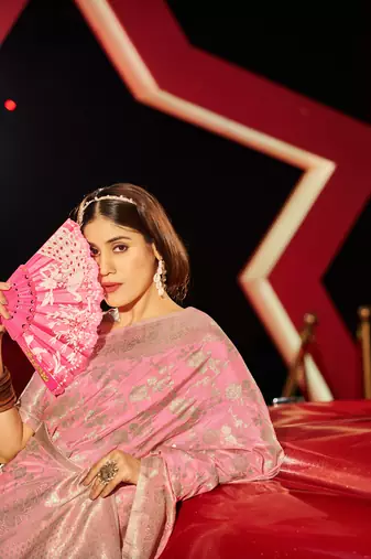Pink Kabutai silk bland banarasi style soft zari weaving saree with Blouse