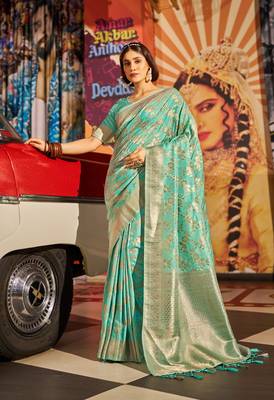 Green Kabutai silk bland banarasi style soft zari weaving saree with Blouse 1