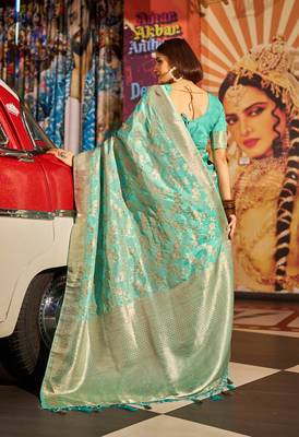 Green Kabutai silk bland banarasi style soft zari weaving saree with Blouse 2