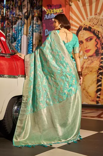 Green Kabutai silk bland banarasi style soft zari weaving saree with Blouse