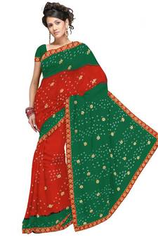 Exclusive Pure Chiffon Tie N Dye Saree N Blouse Deepawali Special Gift 180