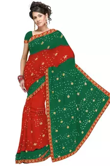 Exclusive Pure Chiffon Tie N Dye Saree N Blouse Deepawali Special Gift 180