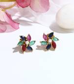 Multicolour Floral Shaped Earrings With American Diamond