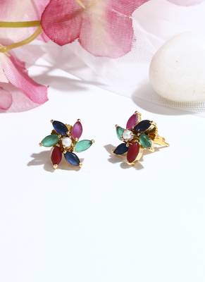 Multicolour Floral Shaped Earrings With American Diamond 2