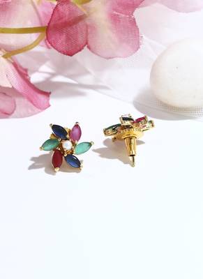 Multicolour Floral Shaped Earrings With American Diamond 3