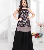 White Button Black jacquard Zari Fabric Salwar Palazzo suit ReadyMade For Girls kids