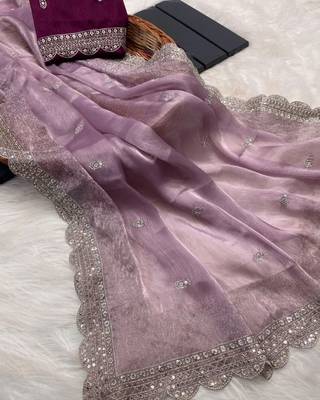 Pureple Colour Pure Soft Burberry Zimmy Choo Silk Blend Sarees With Unstitched Blouse  3