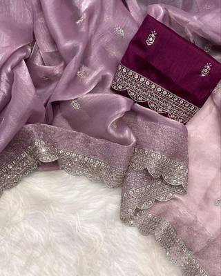 Pureple Colour Pure Soft Burberry Zimmy Choo Silk Blend Sarees With Unstitched Blouse  1