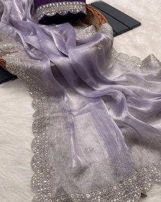 Lavender Colour Pure Soft Burberry Zimmy Choo Silk Blend Sarees With Unstitched Blouse  1