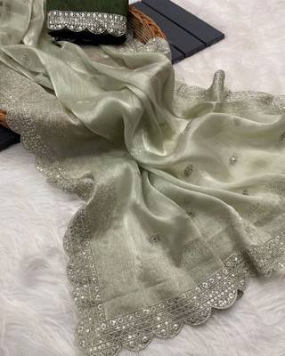Mahendi Colour Pure Soft Burberry Zimmy Choo Silk Blend Sarees With Unstitched Blouse  3