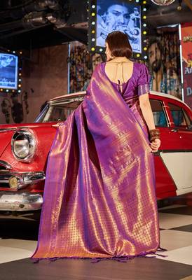 Purple Designer Banarasi Style silk Blend Sequins Work Saree With Blouse For Women 4