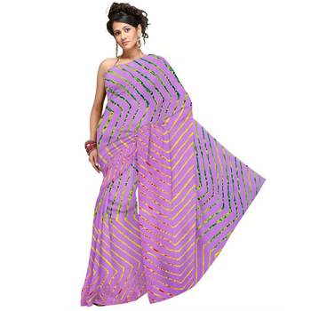 Fancy Pink Lehariya Designer Moss Crepe Pink Saree Diwali Gift 184 1