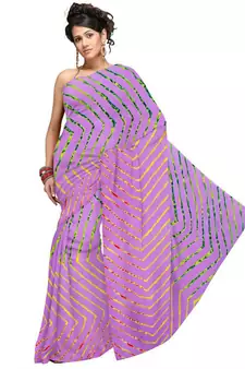 Fancy Pink Lehariya Designer Moss Crepe Pink Saree Diwali Gift 184