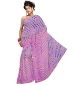 Fancy Pink Lehariya Designer Moss Crepe Pink Saree Diwali Gift 184