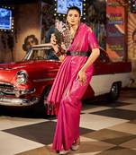 Rani Pink Kishika silk bland Banarasi style zari weaving saree with Blouse