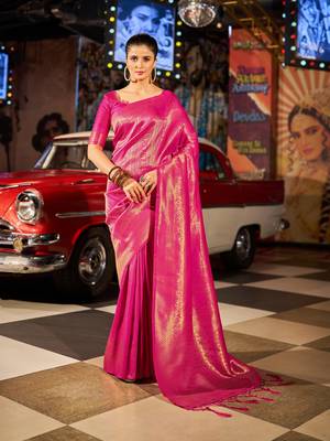 Rani Pink Kishika silk bland Banarasi style zari weaving saree with Blouse 2