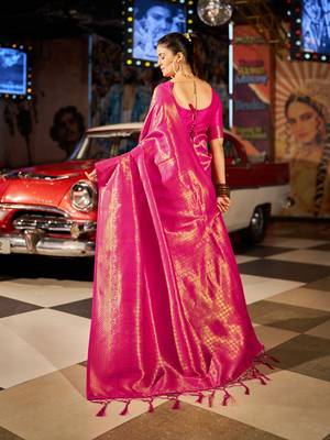 Rani Pink Kishika silk bland Banarasi style zari weaving saree with Blouse 3