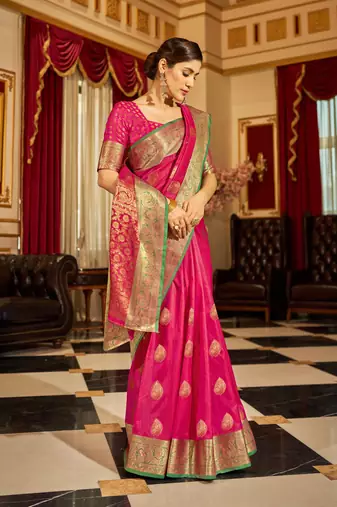 Pink Banarasi Tussar Silk Zari Woven Saree With Brocade Blouse For Women