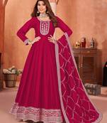 Dark pink colour embroidered art silk indian ethnic wear